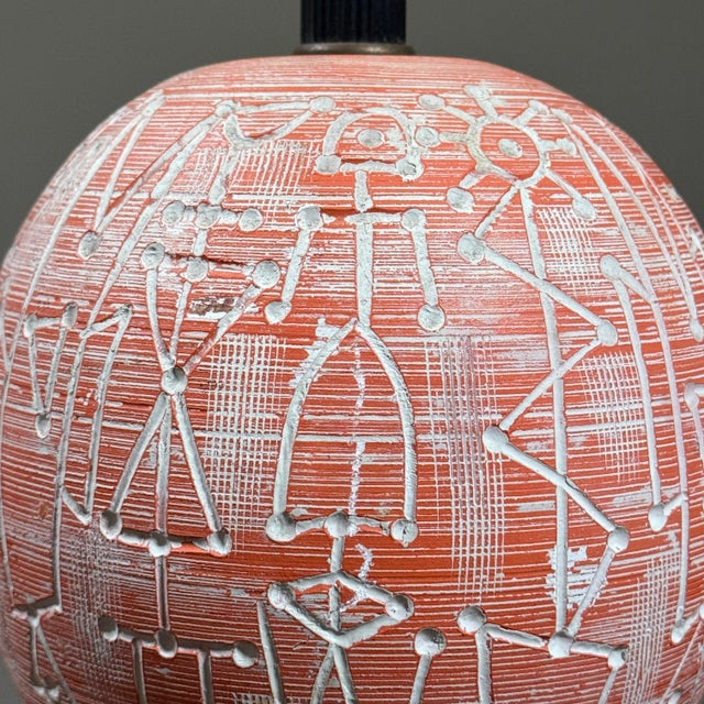 Pink Pair of Modernist Vintage Pink Carved Ceramic Lamps With Wire Stands For Sale - Image 8 of 10
