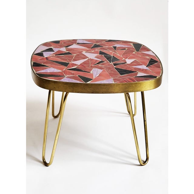 Mid-Century Modern Mosaic and Brass Side Table with Hair Pin Legs from Ilse Möbel, 1950s For Sale - Image 10 of 13