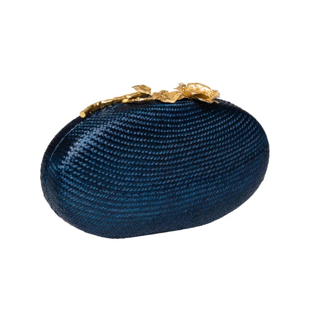 Joanna Oval Clutch in Navy For Sale In New York - Image 6 of 7