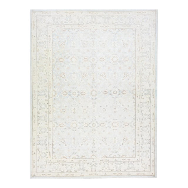 Light Blue Modern Persian Tabriz Style Handmade Floral Wool Rug For Sale