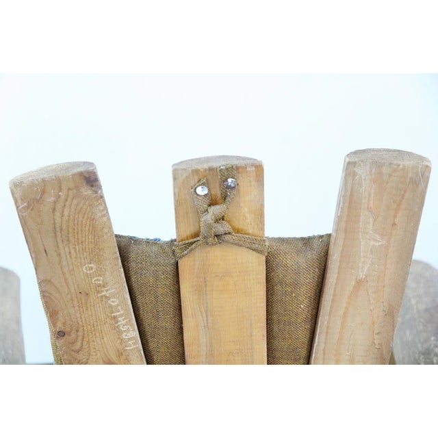 Wood Primitive Adirondack Captain's Chairs - Pair With Woven Geometric Cushions For Sale - Image 7 of 11