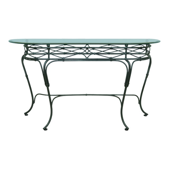 Iron Base Glass Top Console Sofa Table For Sale