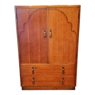 Vintage 1930's Art Deco Oak Linen Press Cabinet For Sale