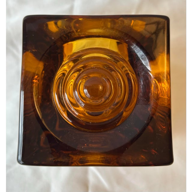 Mid-Century Modern Mid 20th Century Viking Glass Company Amber Glass Bullseye Cube For Sale - Image 3 of 5