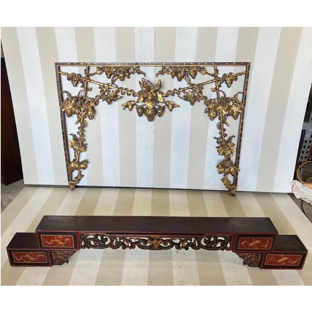 19th-century carved giltwood Chinese altar and door surround. Would be very interesting on their own or mounted as a...