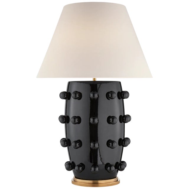 Kelly Wearstler for Visual Comfort Signature Linden Table Lamp in Black with Linen Shade For Sale