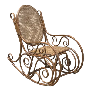 Vintage Thonet Style Large Bamboo Bentwood Cane Rattan Rocking Arm Chair