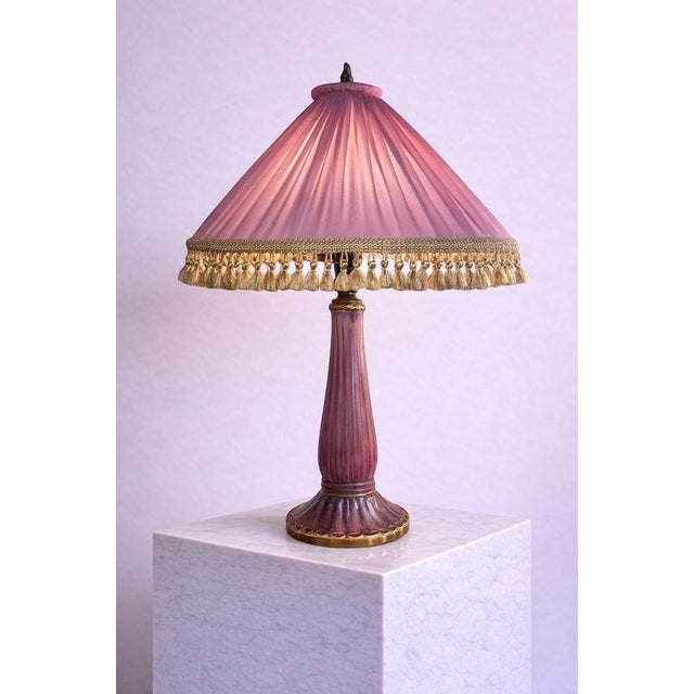 Art Deco Table Lamp with Silk Shade by Josef Ekberg for Gustavsberg, 1928 For Sale - Image 3 of 8