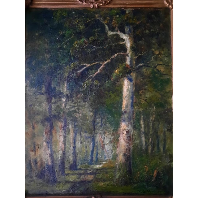 Frederick Leo Hunter 1939 Birch Woodland Oil Painting, Signed, Ornate Gilt Rococo Frame For Sale - Image 4 of 8