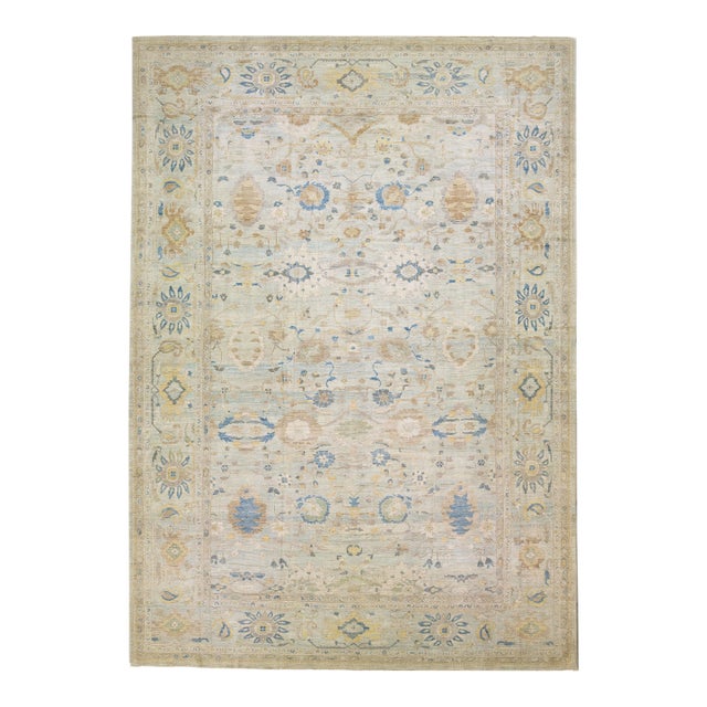 Oversize Modern Sultanabad Blue Handmade Designed Wool Rug For Sale