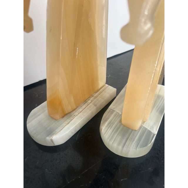 Tan Vintage Hand Carved Onyx Horse Head Bookends Extra Tall For Sale - Image 8 of 8