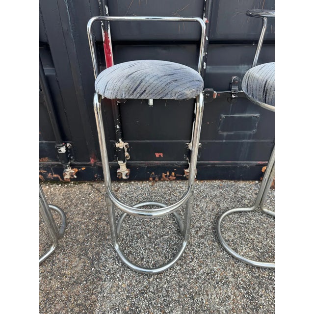 Late 20th Century Late 20th Century Set of 4 Chrome Luis Sognot Style Cantilever Barstools For Sale - Image 5 of 6