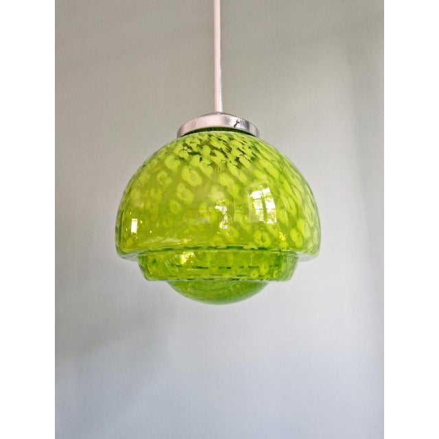 Large Mid-Century Modern Pendant Light in Green and White Speckled Glass, 1940s For Sale - Image 11 of 11