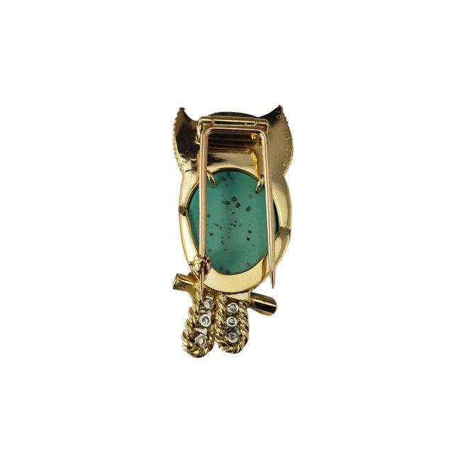 Cartier Vintage Cartier 18k Turquoise, Emerald, and Diamond Owl Brooch For Sale - Image 4 of 6
