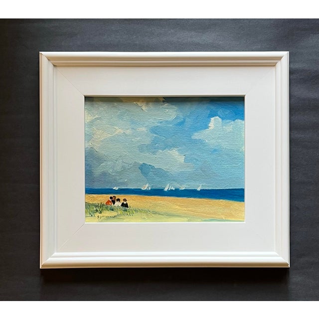 Figurative Oil Painting of Children Huddled Together at the Seaside For Sale - Image 3 of 3