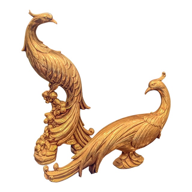 Vintage Syroco Gold Gilt Pheasant Peacock Bird Figurines (A Pair) For Sale