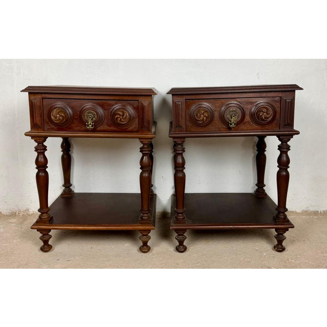 Pair of Spanish Carved Wood Nightstands, 20th Century For Sale - Image 6 of 11