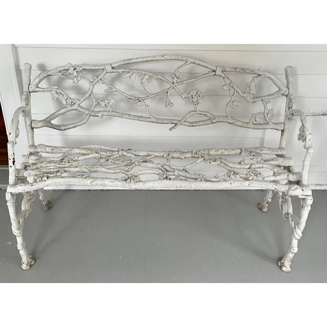 Antique 19th century American Classical New York cast iron twig & serpent garden bench circa 1860, signed Janes Beebe....