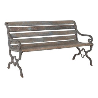 Vintage Anglo-Indian Painted Teakwood and Cast-Iron Garden Bench For Sale
