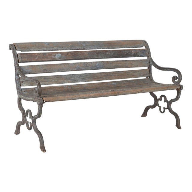 Vintage Anglo-Indian Painted Teakwood and Cast-Iron Garden Bench For Sale