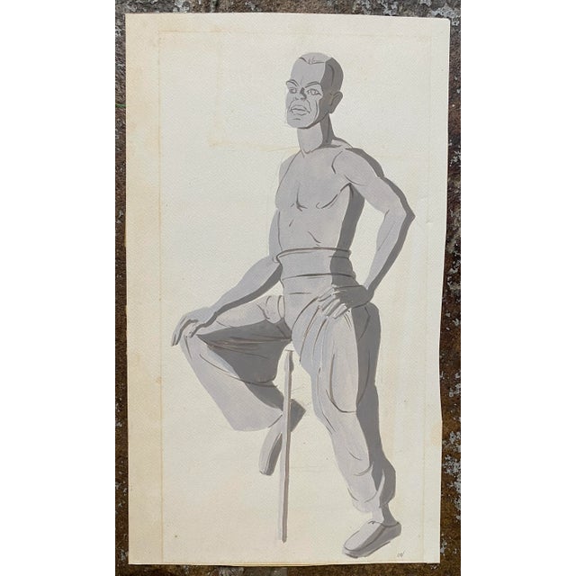 1950s Mid Century Modern Figure Painting of a Man For Sale - Image 4 of 4
