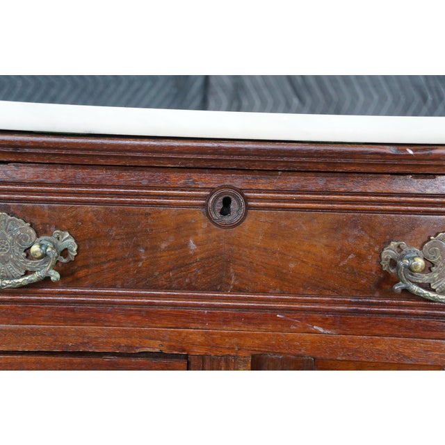 Antique Victorian Eastlake Walnut Burl Marble Washstand Chest Cabinet Stand For Sale - Image 12 of 18