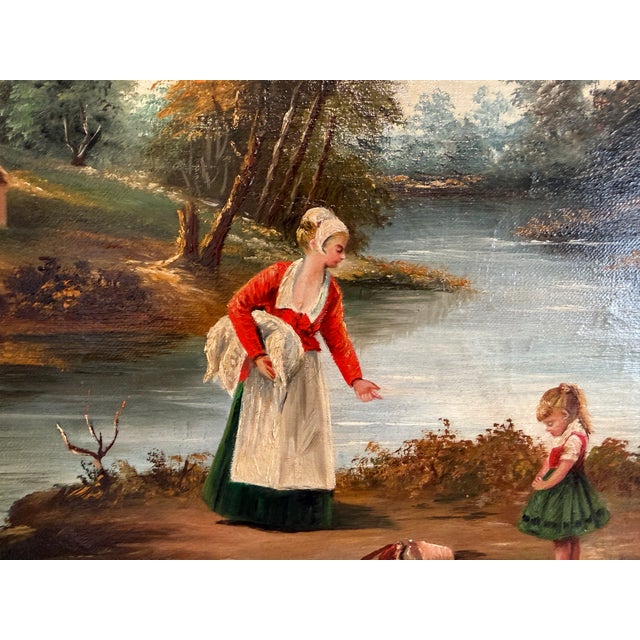 Mid 20th Century Signed European Oil Painting Mid Century Genre Landscape Cottage Scene For Sale - Image 4 of 13