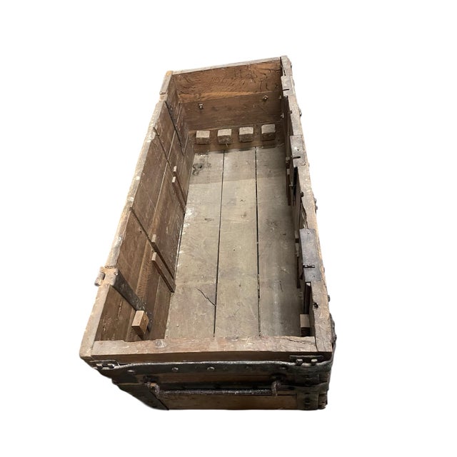 Wood French or Flemish Oak Strongbox with Wrought Iron Cladding and Double Lock Function, 1550s For Sale - Image 7 of 9