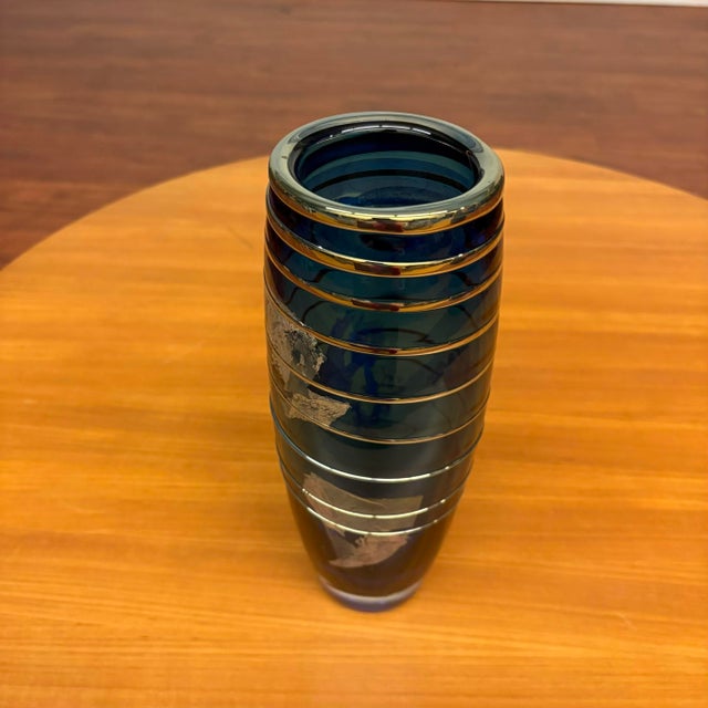 Studio Art Glass Vase in Cobalt Blue With Gold Leaf by Scott & Laura Curry For Sale In Seattle - Image 6 of 10