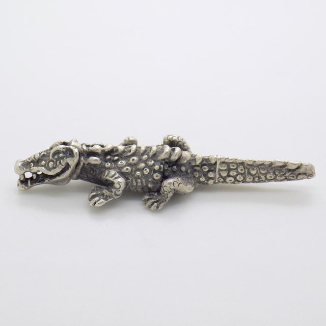 1970s Vintage Handmade Silver Crocodile Alligator Figurine with Tilting Head, 1970s For Sale - Image 5 of 14