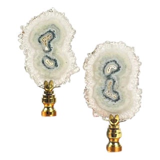 Chalcedony Slices Lamp Finials Pair For Sale