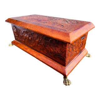 Handsome Vintage Tooled Leather Neopclassical Dresser Box For Sale