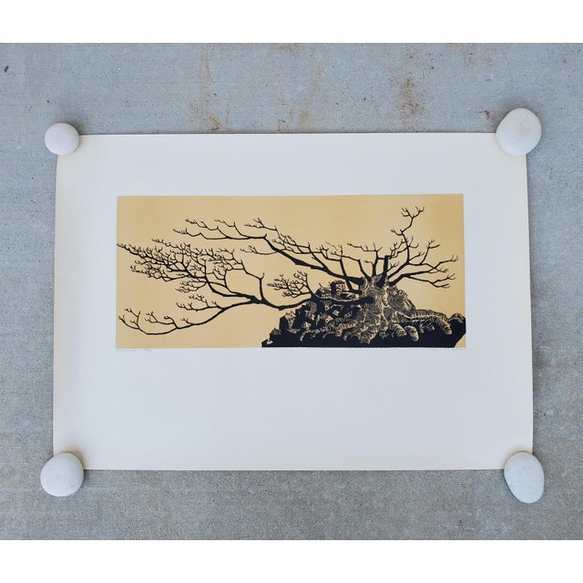 A Vintage Linocut Block Print Signed Arieh Kimhi, Jerusalem 1974, Numbered 5/120 For Sale - Image 12 of 12