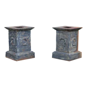 Vintage Classical Style Pair Cast Iron Garden Pedestals