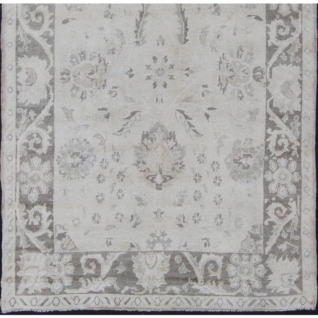 Oushak Runner With Traditional Floral/Botanical Design in Taupe, Gray and Cream 5'2"x12'4" For Sale - Image 4 of 11