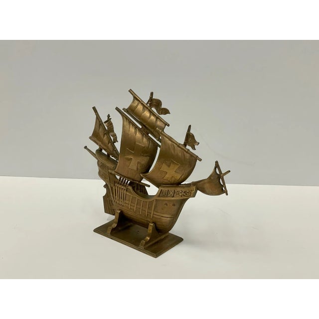 Nautical Vintage Cast Brass Ship Doorstop For Sale - Image 3 of 12