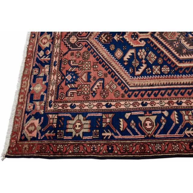 Vintage Handmade Persian Red Geometric Wool Rug 4'10" X 6'4" For Sale - Image 4 of 11