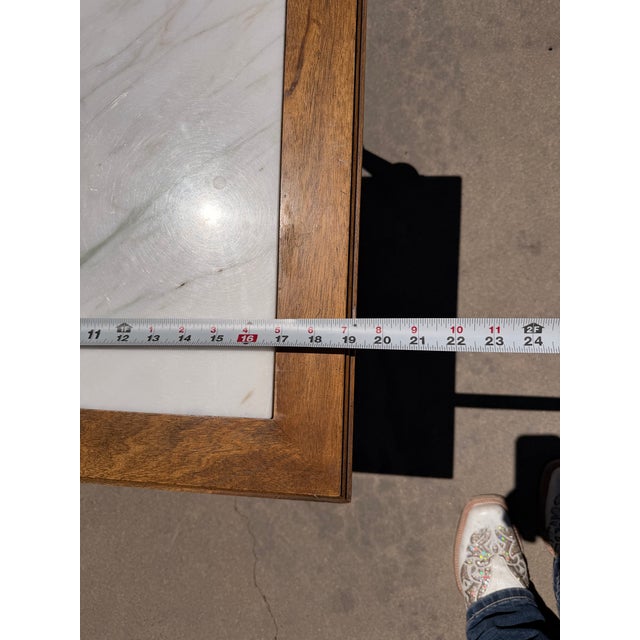 A Pair of Mid Century French-Style Mahogany and Marble-Topped End Tables For Sale - Image 10 of 12