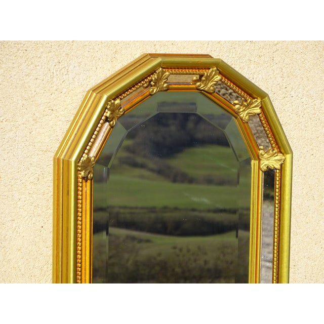 Golden Mirror with Beaded Frame and Fleur-De-Lys, 1980s For Sale - Image 4 of 14