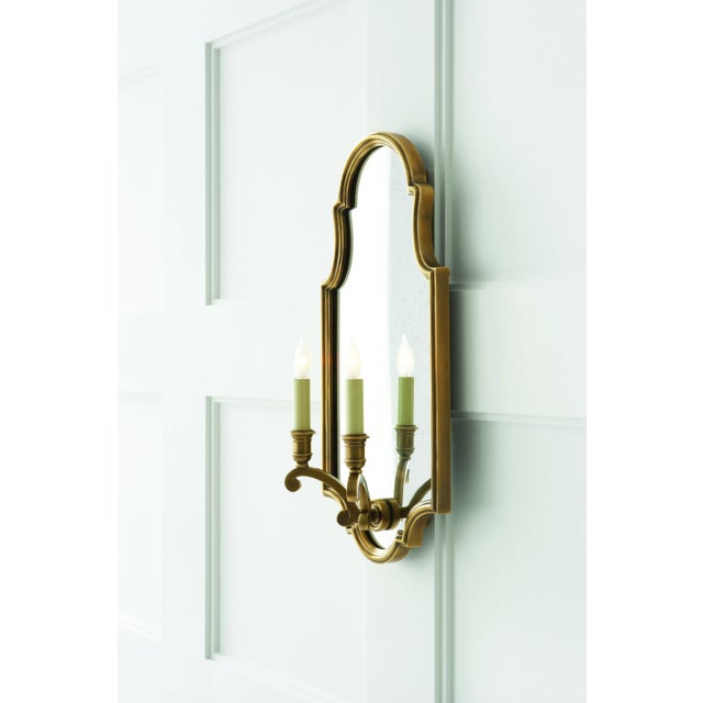 Traditional Chapman & Myers for Visual Comfort Signature Sussex Medium Framed Double Sconce in Antique-Burnished Brass with Antique Mirror For Sale - Image 3 of 4