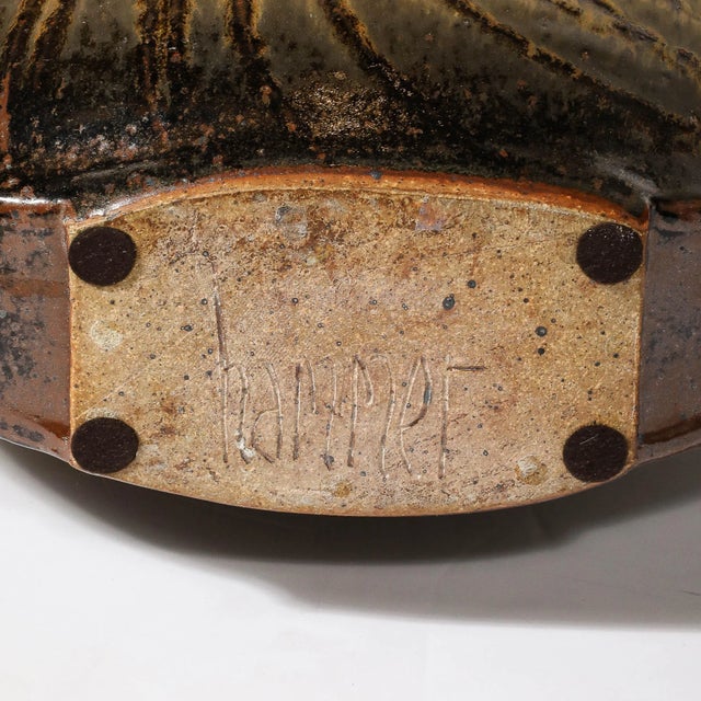 Mid-Century Modernist Ceramic Striated Burnt Umber Vase by Aleph Hammer For Sale - Image 12 of 12