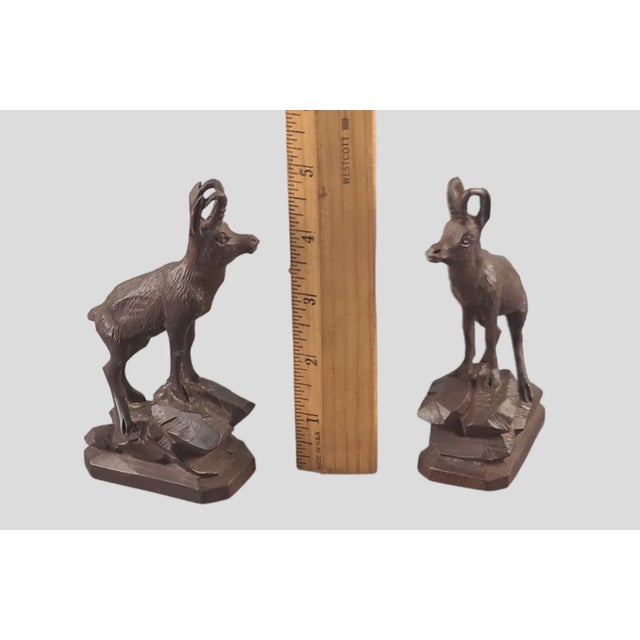 Rustic Antique Late 19th Century Black Forest Hand Carved Pair Alpine Goat - Ram- Buck Wood Sculptures - a Pair For Sale - Image 3 of 7