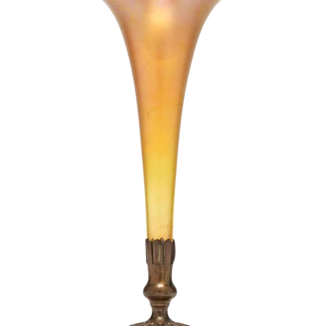 Tiffany Studios Iridescent Gold Favrile Glass and Bronze Base Trumpet Vase For Sale In New York - Image 6 of 9