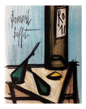 1966 Bernard Buffet 'Still Life With Bottle' Modernism Brown,Blue,Green France Lithograph