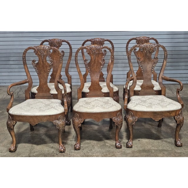 Store Item: Set Of 6 Baker Stately Homes Collection Burl Walnut Dining Room Chairs Claw & Ball Feet George I Description:...
