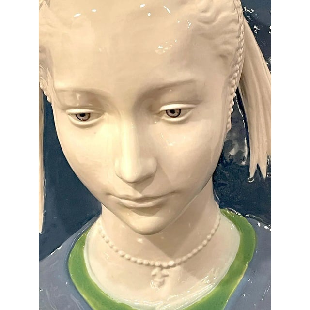 Della Robbia Style Sculpted Portrait Plaque of Jeweled Maiden, by