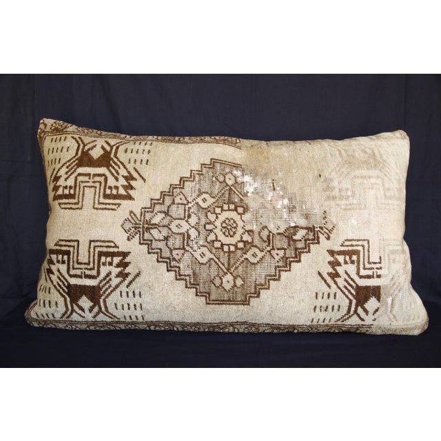 Classic Turkish Oushak Rug Lumbar Pillow – Handwoven Vintage Rug Cushion Case -19'' X 33'' For Sale In Tampa - Image 6 of 10