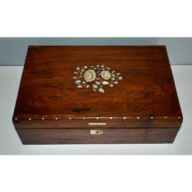 Antique Inlaid Mother of Pearl Rosewood Lap Desk For Sale - Image 13 of 13