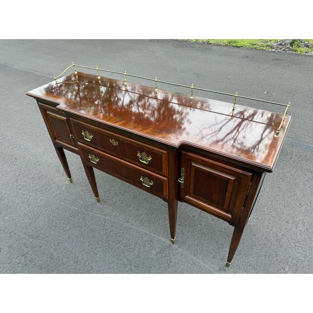 Brass Vintage Federal Style Mahogany Sideboard / Server With Brass Gallery For Sale - Image 8 of 12