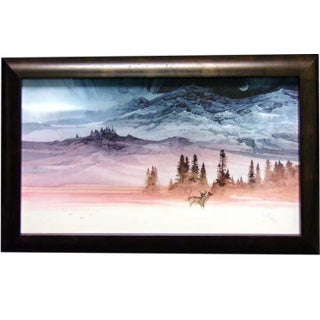 "Serenity" Contemporary Mountain with Deer Landscape Print by Michael Atkinson, Framed For Sale